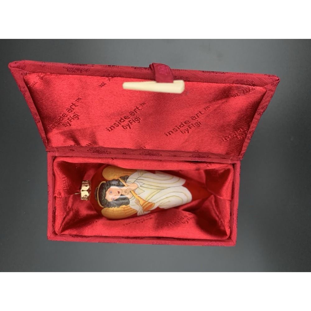1999 Hand Painted Inside Art By Figi White Angel Glass Tree Ornament